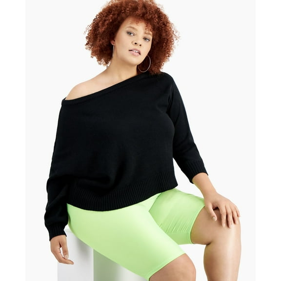 Bar III Women's One-Shoulder Sweater Deep Black Plus Size 4X