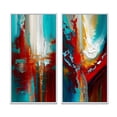 thumbnail image 2 of Designart "Rythmes de Sarcelle Éveil Abstrait I" Peinture Abstraite Encadrée Ensemble d'Art Mural de 2 - Ensemble d'Art Mural Encadré Rouge Moderne de 2, 2 of 6