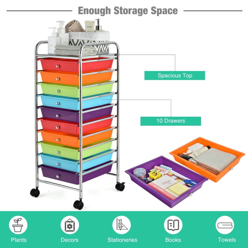 YYAo Filing Cabinet, File Cabinet, 10 Drawer Rolling Storage Cart Organizer with 4 Universal Casters-Multicolor