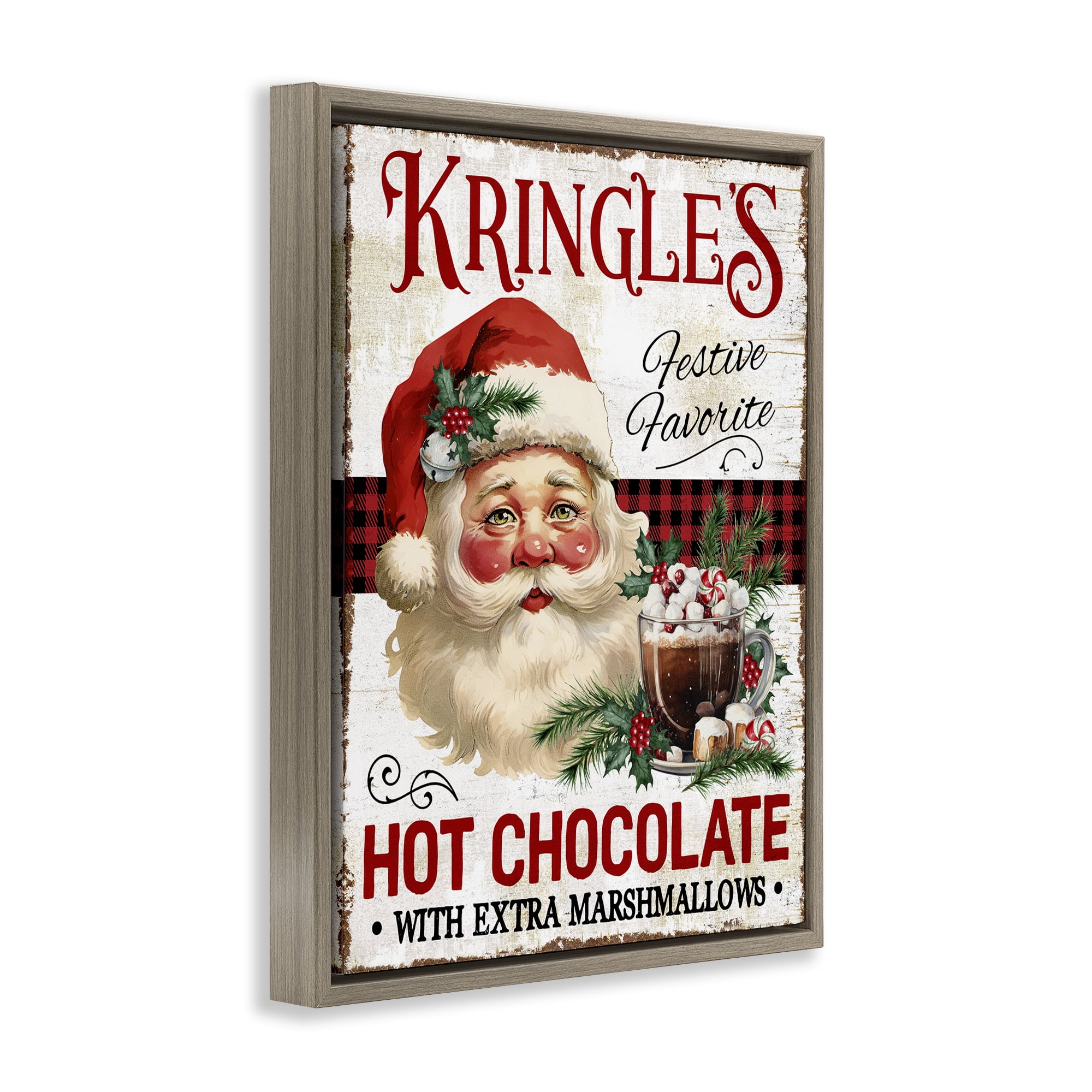 Stupell Industries Kringle's Hot Chocolate Holiday Painting Brown Floater Framed Canvas Art Prints Wall Art, 25 x 31