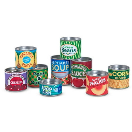 Melissa & Doug Let's Play House! Grocery Cans Play Food Kitchen Accessory, 10 Stackable Cans with Removable Lids