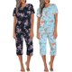 thumbnail image 3 of Ekouaer 2 Pack Women's Sleepwear Capri Pajama Sets Short Sleeve Two-Piece Pjs V Neck Tops & Capri Pants with Pockets S-3XL, 3 of 5