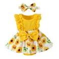 thumbnail image 1 of Zhuashum Robes pour Bébés Filles Imprimés Floraux Robe d'Été Col Rond Sans Manches Mode Décontractée Usage Quotidien 0-3 Mois Jaune, 1 of 9