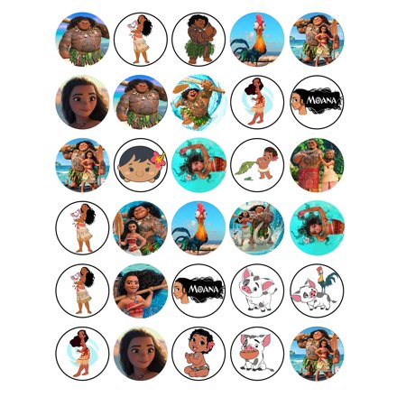 30 x Edible Cupcake Toppers – Moana Themed Collection of Edible Cake Decorations | Uncut Edible on Wafer Sheet