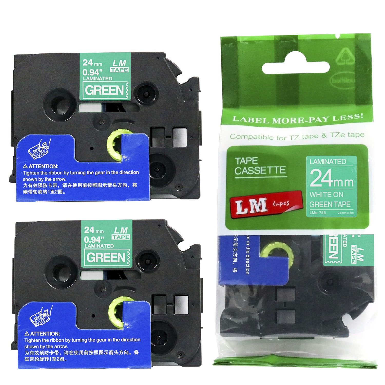 5 Pack Colors Compatible Brother P-Touch Laminated TZ Tz TZe Label Tape 24mm 1''