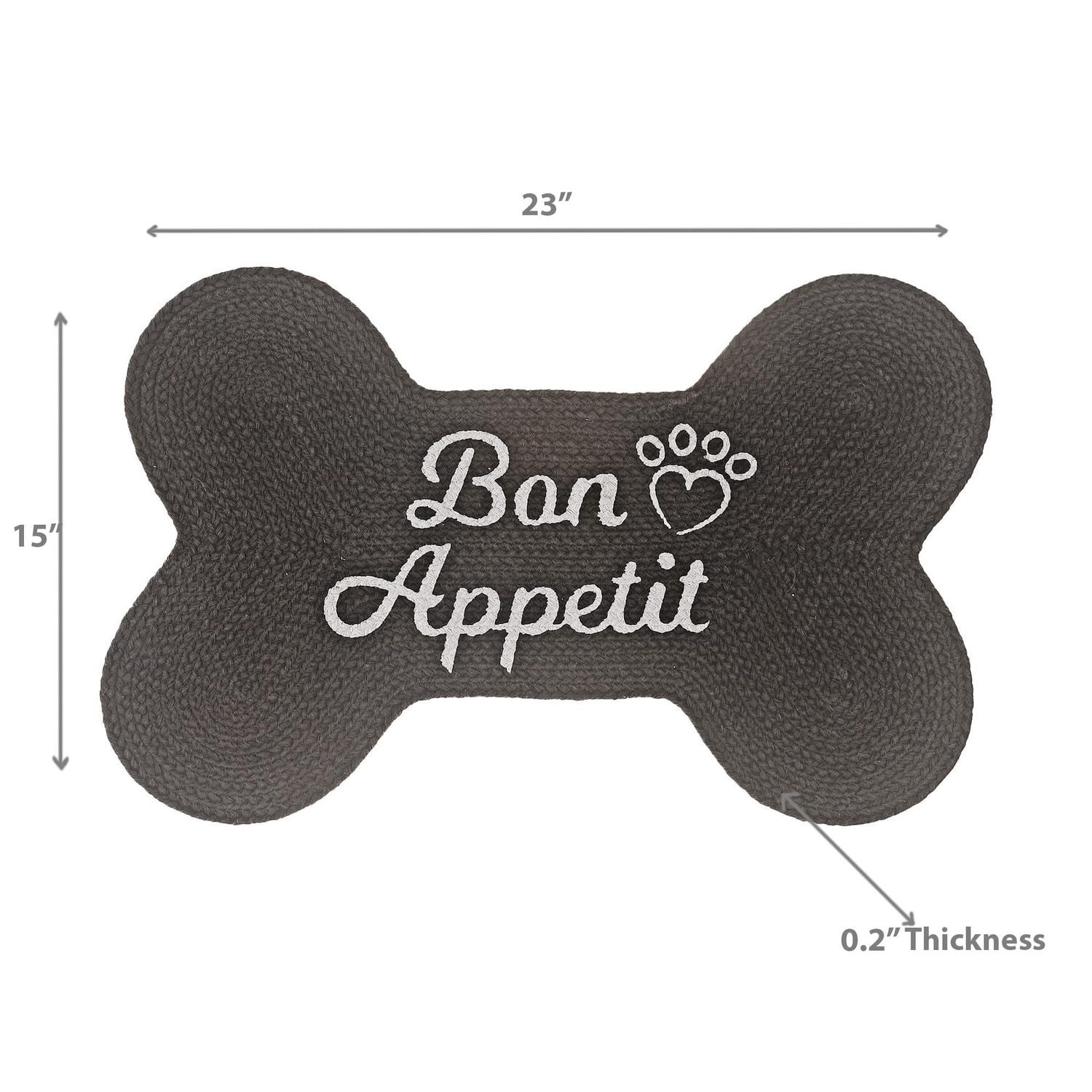 Braided Cotton Bone Shape Pet Mat Black Bon Appetit 15 X 23