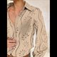 thumbnail image 5 of Blusa de Mujer con Mangas Largas Abullonadas, Cuello en V, Botones, Encaje Calado y Bordado Albaricoque XS, 5 of 10