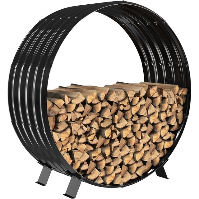 Round Metal Sheet Firewood Rack by Fireplace Indoor/Beside Fire Pit Outdoor-with Metal Legs,Rustproof,Durable & Stylish Firewood