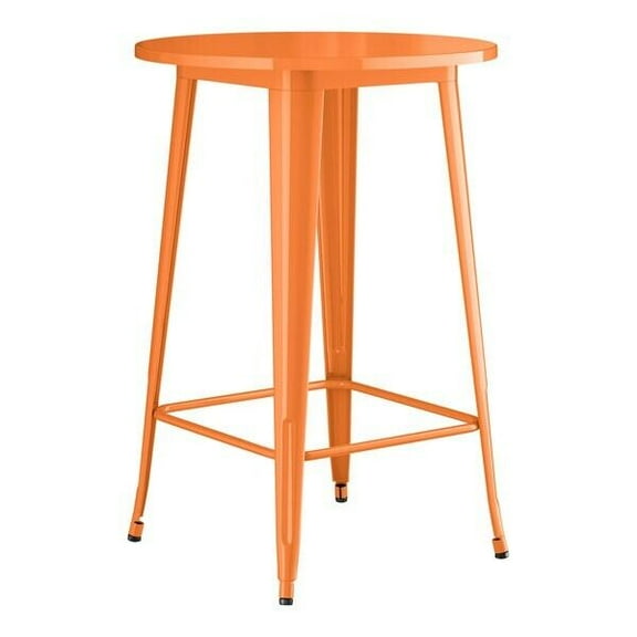 30'' Round All Weather Orange Metal Restaurant Patio Bar Height Table For Indoor or Outdoor Use
