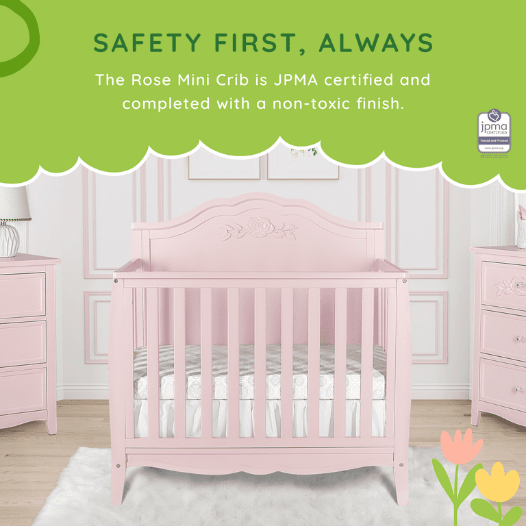 SweetPea Baby Rose 4 in 1 Convertible Mini Crib in Blush Pink JPMA Certified Baby Crib Non Toxic Finish New Zealand Pinewood with 3 Mattress Height Settings Crib Blush Walmart