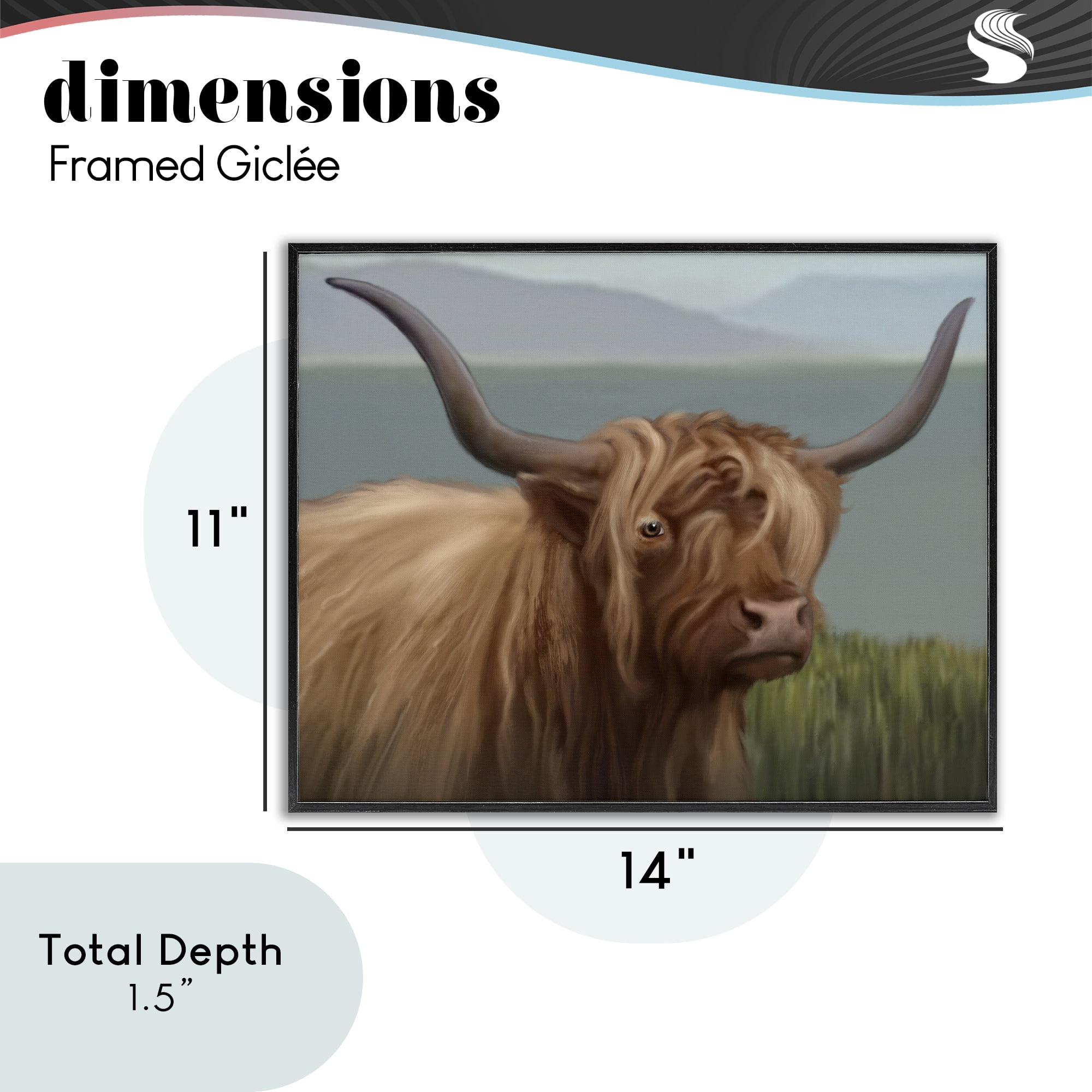 Stupell Industries Scottish Highland Cattle Landscape Black Framed Giclee Art, design by Matthew Piotrowicz