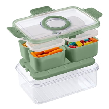 Cook with Color 4-Compartment Snack Box with Removable Ice Pack, Locking Lid and Handle, Dishwasher Safe, Sage