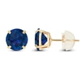 thumbnail image 2 of Decadence 14K Yellow Gold Plated Sterling Silver 6mm Round Created Blue Sapphire September Birthstone Prong Set Stud Earrings For Women and Girls, 2 of 5