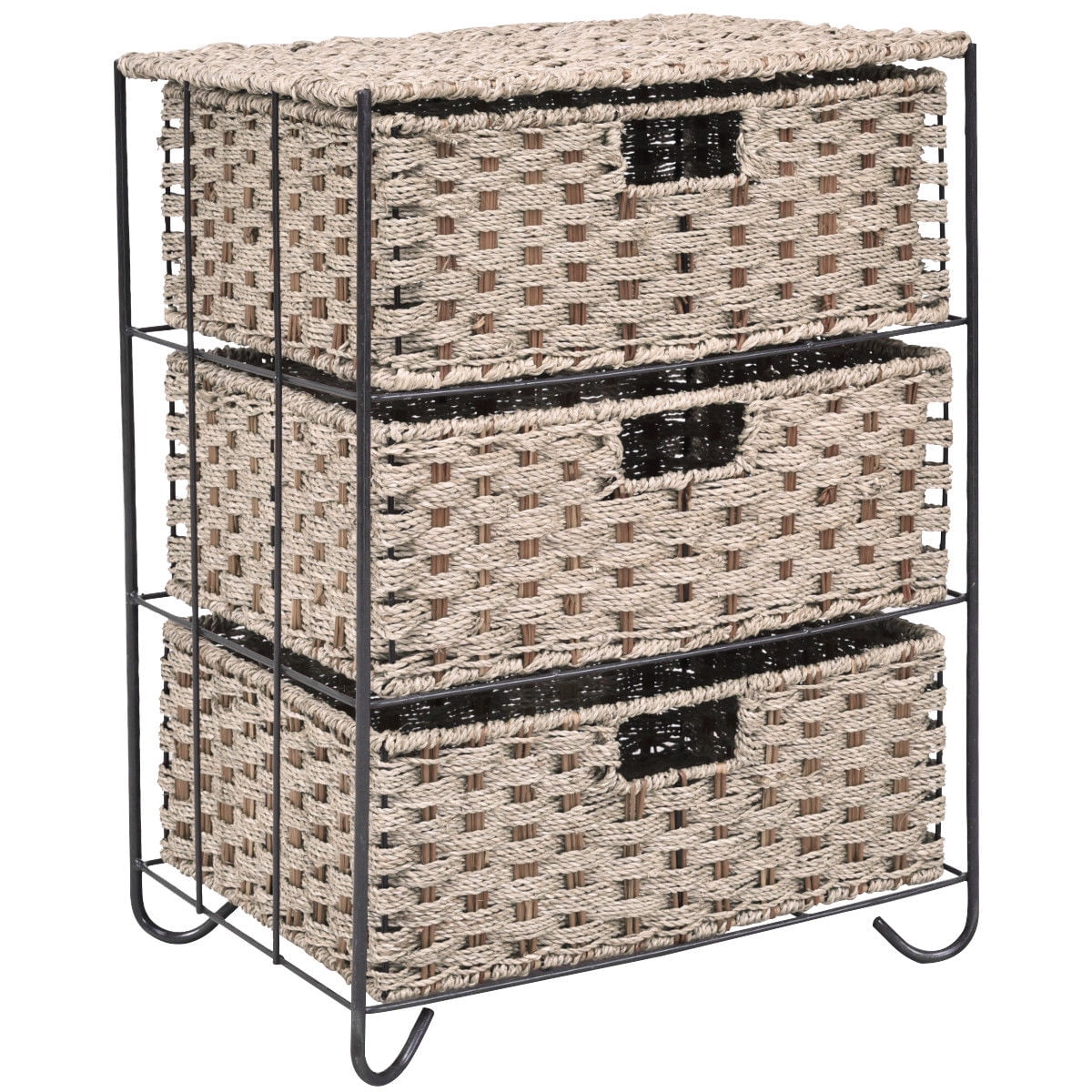 Costway Drawer Storage Unit 3 Rattan Wicker Baskets Bin Chest Tower Rack Organizer Shelf by Costway