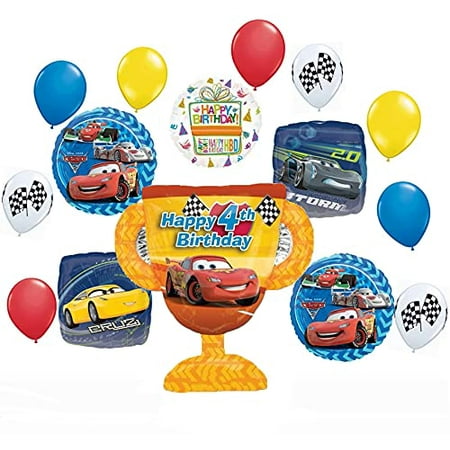 Disney Cars Party Supplies Lightning McQueen 4th Birthday Trophy Balloon Bouquet Decorations 15 pieces