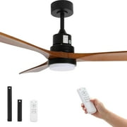 52 Inch with Light and , with Reversible Noiseless DC Motor/3 Walnut Wooden Blades/2 Downrods for Bedroom, Living Room, OfficeSloping Roof