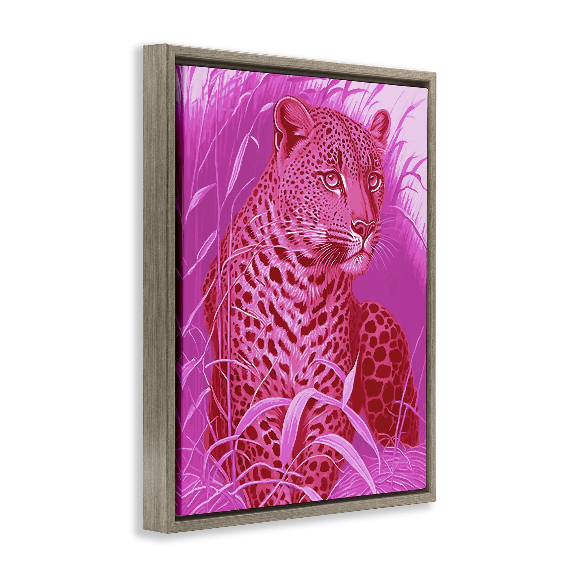 Stupell Industries Cheetah Among Pink Leaves Animals Painting Brown Floater Framed Canvas Art Print Wall Art, 25 x 31