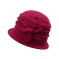 thumbnail image 2 of Women's Wool Felt Basin Hat with Flower, Warm Winter Cloche Hat for Outdoor, Windproof Mother Hat for Travel, Work, and Daily Winter Wear Red, 2 of 3