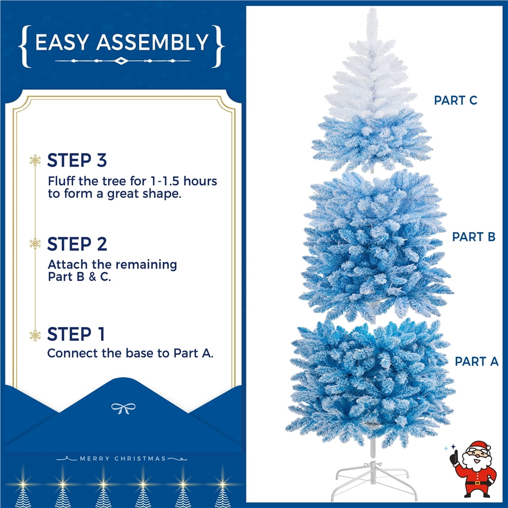 Renwick 6ft Pre-lit Pencil Artificial Christmas Tree with Warm White Lights, Lake Blue Gradient