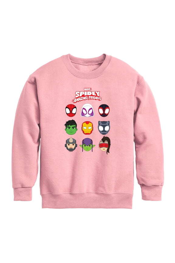 Spiderman - Smaf Faces Grid - Youth Boys Crew Fleece Sweatshirt