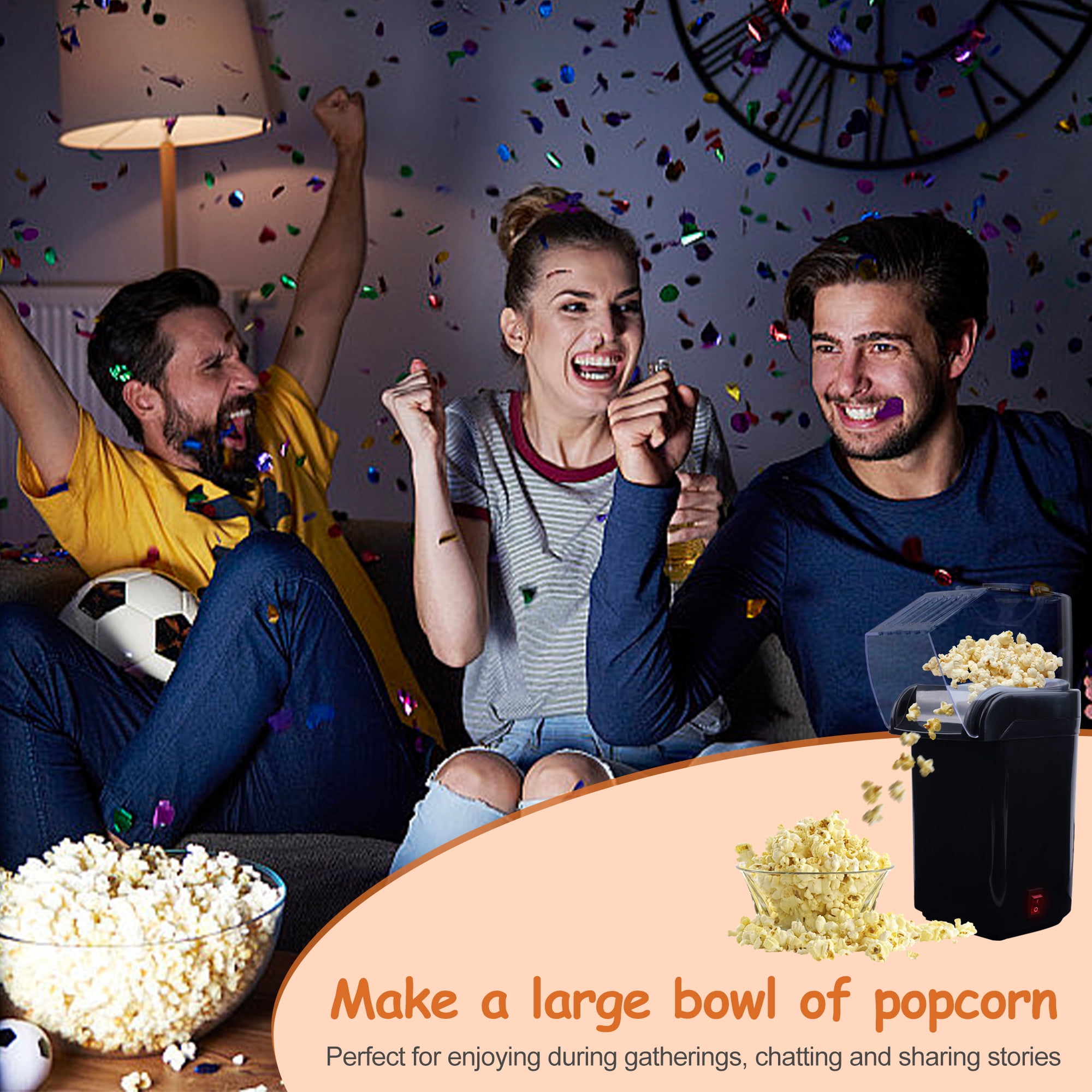 Popcorn Machine High Popping Rate,  Minutes Fast Popping Air Popper Popcorn Maker, No Oil, Food Safe Mini Popcorn Machine