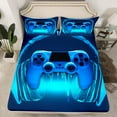 thumbnail image 2 of Manfei Futuristic Gamepad Teen Full Size Sheets, Neon Blue Game Console Bed Sheets, Modern Video Gaming Sheet Sets, Ultra Soft Home Decor, 4pcs, 2 of 7