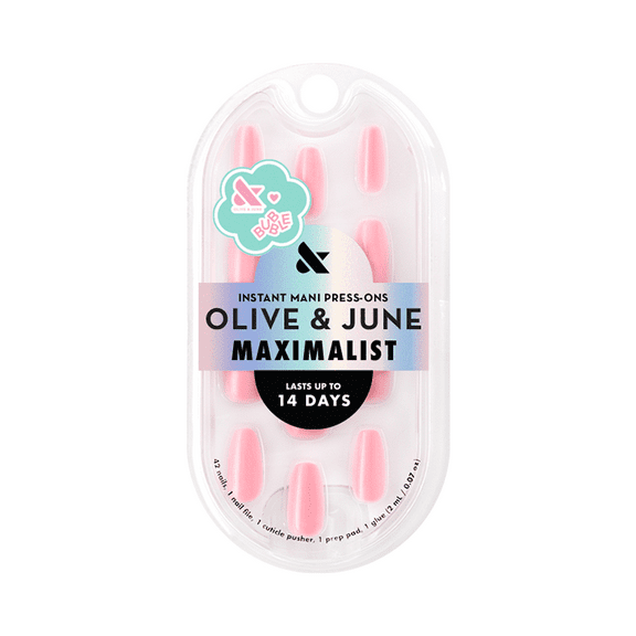 Olive & June   Bubble Instant Mani Medium Coffin Press-on Nails, O&J Pink, 42 Pieces