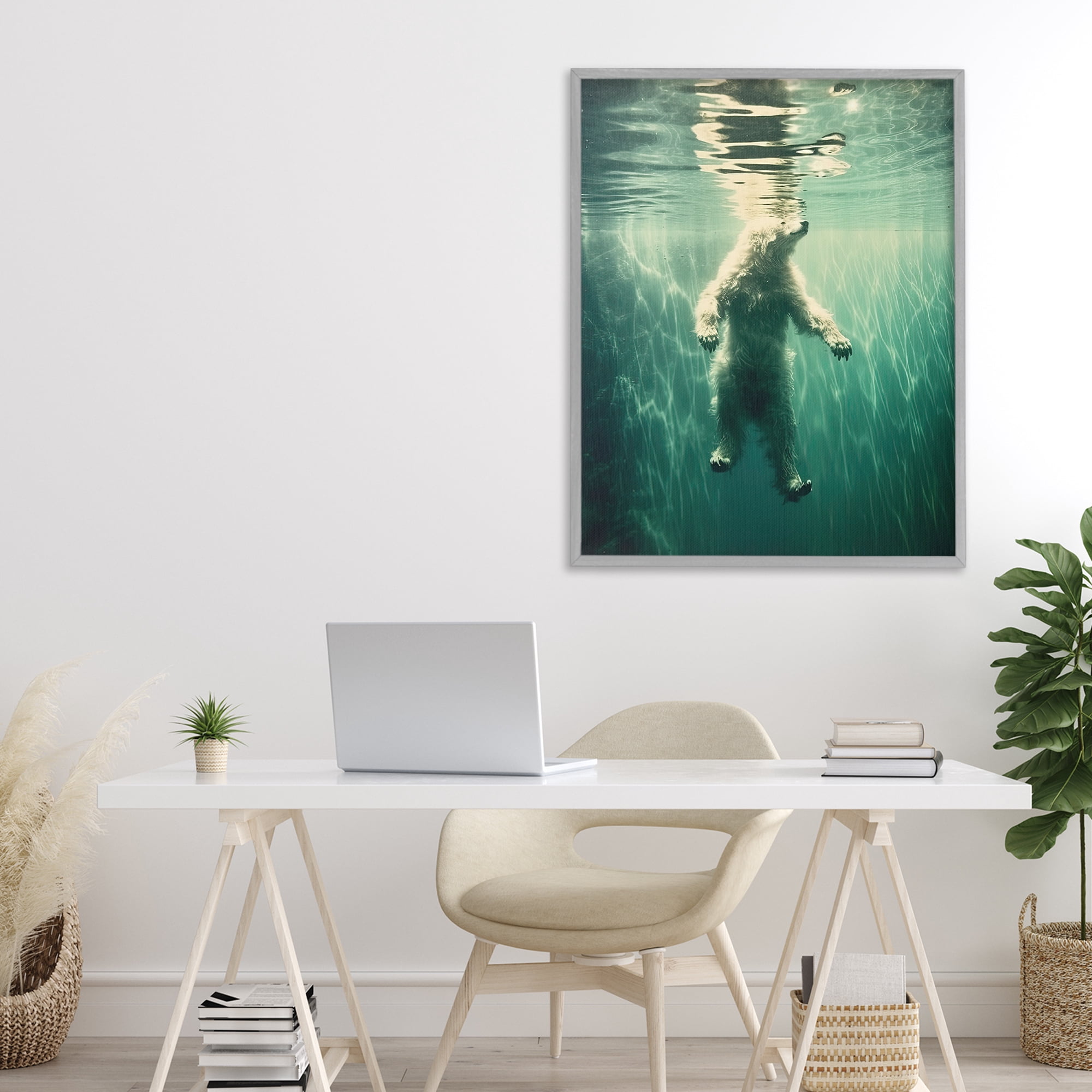 Floating Bear Underwater Gray Framed Giclee Art, design by Decent Exposures