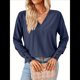 thumbnail image 3 of Blusas de Verano para Mujer con Mangas 3/4, Cuello en V, Mangas Abullonadas, Estilo Casual, con Textura Fruncida. Azul Oscuro 4XL, 3 of 8