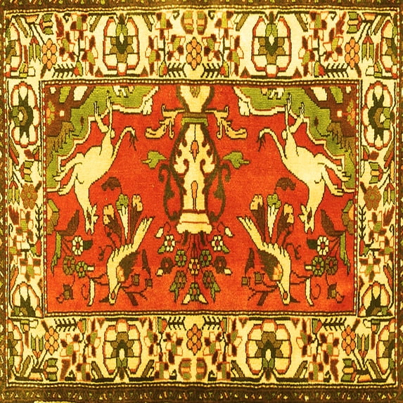 Ahgly Company Machine Washable Indoor Square Animal Yellow Traditional Area Rugs, 7' Square