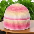 thumbnail image 2 of CheerKidz Winter Knitted Hats Striped Curled Edgeless Cold Hat Outdoor Warmth Thick Wool Hats for Women Cozy Soft Stretchy Cap Casual Daily Wear Fashion Headwrap(Pink#1,Free Size), 2 of 3