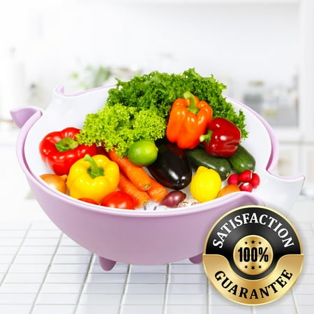 Eutuxia 2-in-1 Large Colander and Bowl. Strainer for Cleaning, Washing, and Mixing Salads, Vegetables, Fruits, Beans, Pasta, Noodles. Double Layered Multifunction 280 Rotatable Drain Basin & Basket
