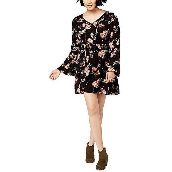American Rag Juniors' Lace-Up Bell-Sleeve Dress (Black Combo, XS)