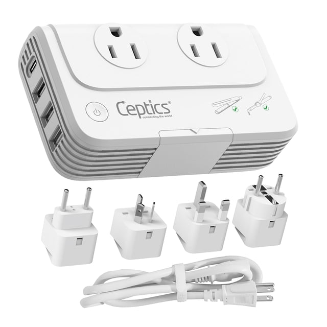 Convertidor de voltaje Ceptics de 200 W, 220 V a 110 V con 3 puertos USB