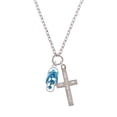 thumbnail image 2 of Delight Jewelry Silvertone Blue Open Plumeria Flower Flip Flop I Set You Apart Engraved Cross Zoey Necklace, 28", 2 of 4