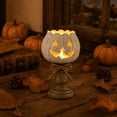 thumbnail image 3 of MYUNNIL Rustic White Pumpkin Tealight Candle Holder, Autumn Farmhouse Vintage Wooden Pumpkin Lamp with Bow, 6 Inch Mini Cute Halloween Table Centerpiece for Fireplace Shelf Desk Home Decor, 3 of 7