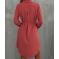 thumbnail image 3 of Women'S Long Sleeve Button Down Shirt Dress Casual Loose Tie Waist Adjustable Sleeve Length Dresses Mahogany M, 3 of 8
