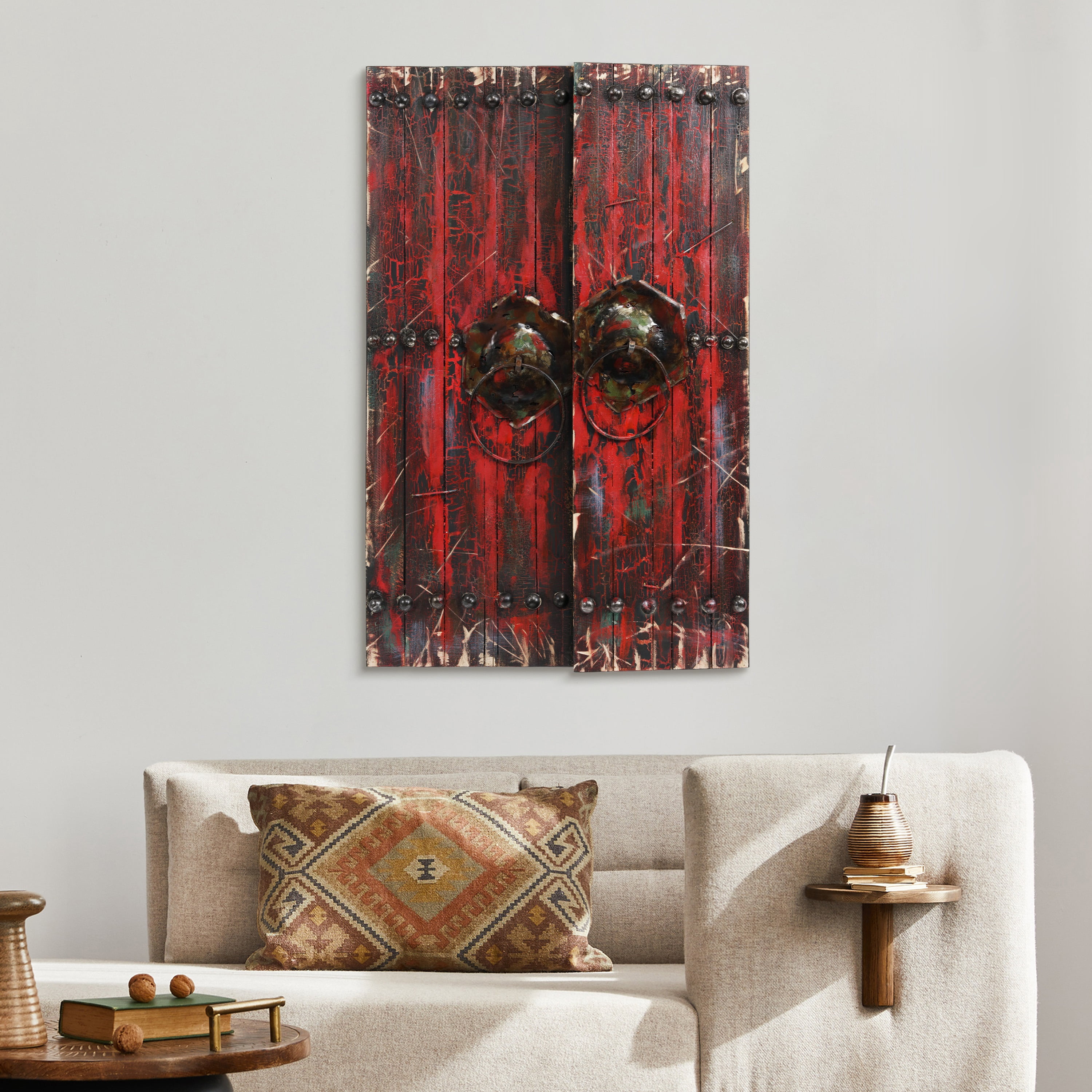 Empire Art Direct PMO-130322-4730 Primo Mixed Media Hand Painted Iron Wall Sculpture - Antique Wooden Doors 1