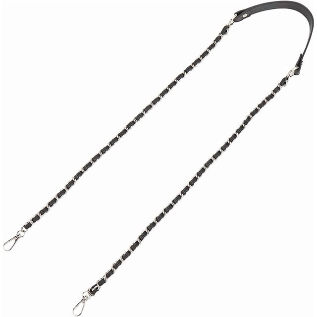 Correa de bolso de cadena plateada de cuero sintético negro de 48,82 pulgadas de largo con cierres de aleación, accesorios de repuesto para bolsos, correas de hombro cruzadas.