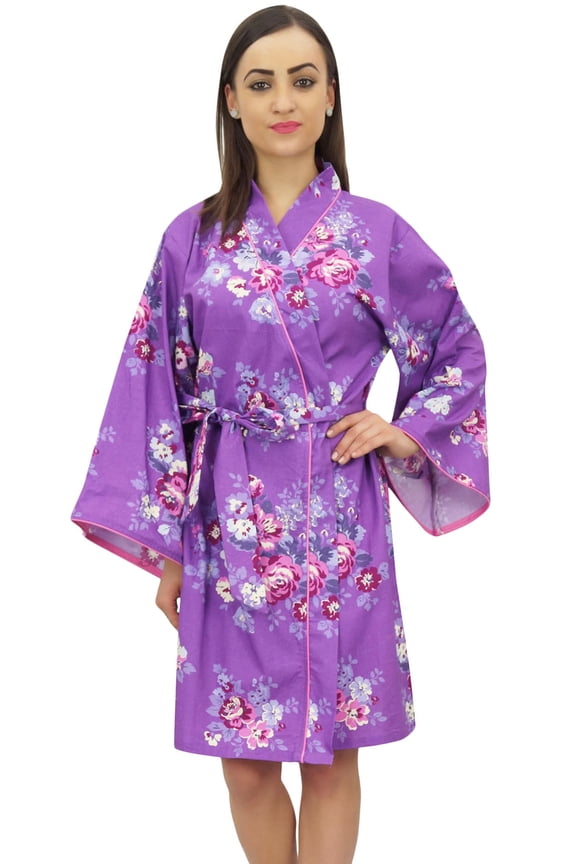 Women Bridesmaid Floral Printed Kimono Robe With Belt Cover Up Wrap-20