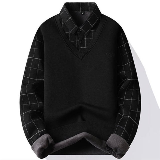Blusa y camisa de manga larga con cuello vuelto para hombre, informal, de moda, con forro polar falso, dos botones LED, suéter de manga larga, blusa de poliéster para hombre