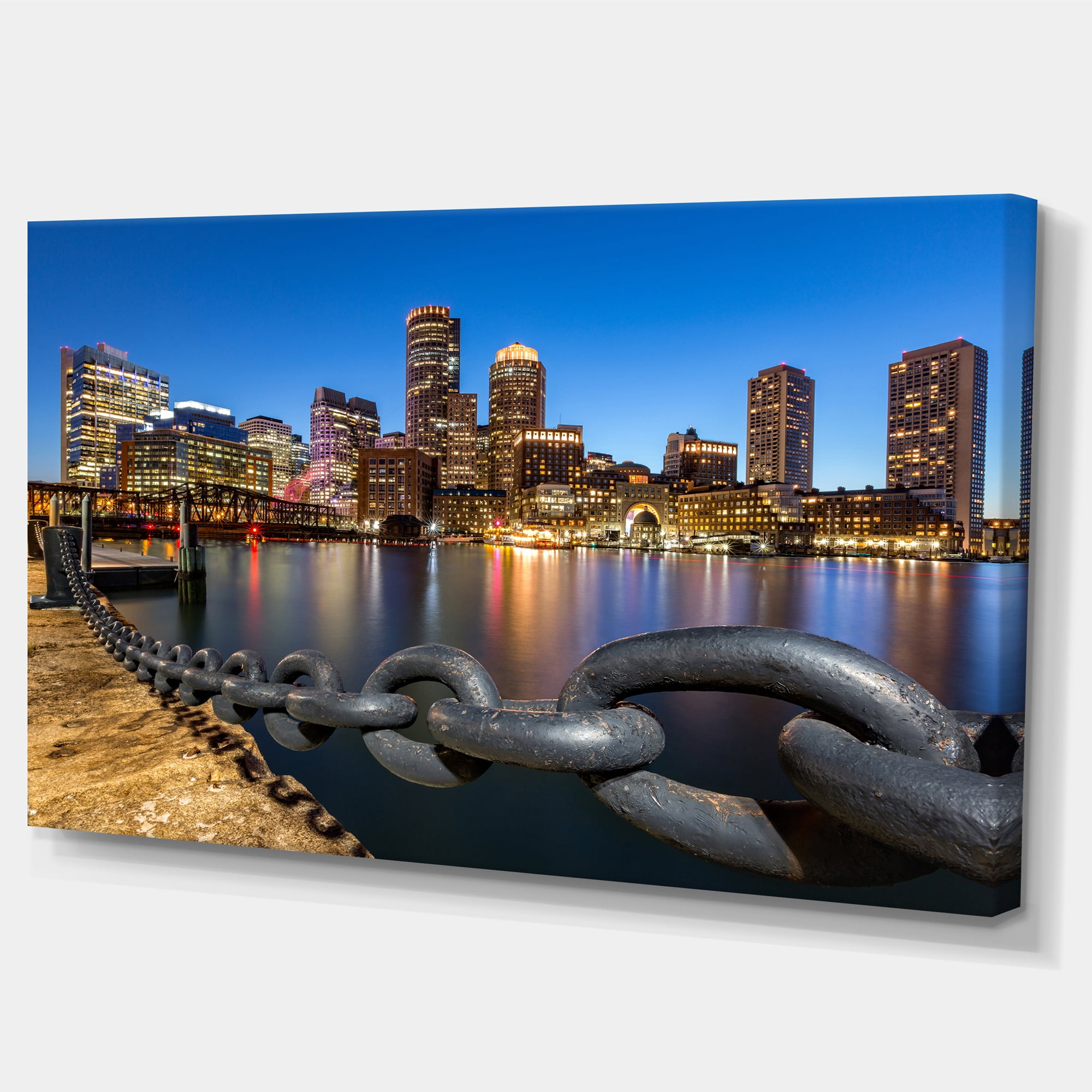 Designart 'Boston Skyline at Dusk ' Cityscape Photo Canvas Print