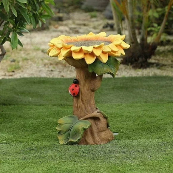 Dvkptbk Bird Bath, Glass Bird Baths Bowl Detachable, Bird Feeders Bowl with Metal Stake, Standing Birdbath for Outdoor Garden-Sun Flowersyellow with1* Brush