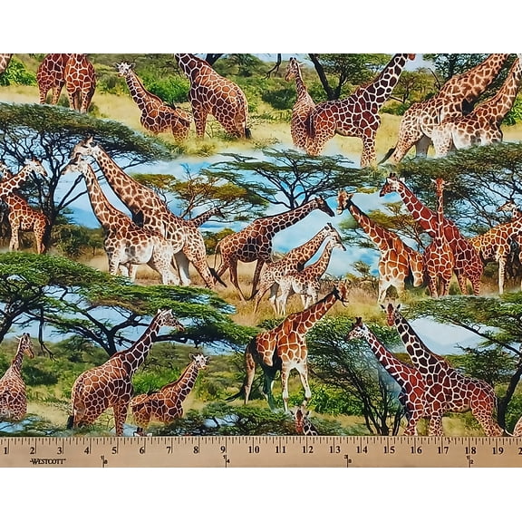 Cotton Serengeti Plains Savanna Tower Giraffe African Landscape Safari Animals Michael Miller Fabrics Cotton Fabric Print by the Yard (dcx11951-mult-d)