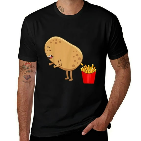 An Interesting Potato And French Fries Mens T Shirts Cotton Short Sleeve T-Shirt Crew Neck Tees Casual Shirt