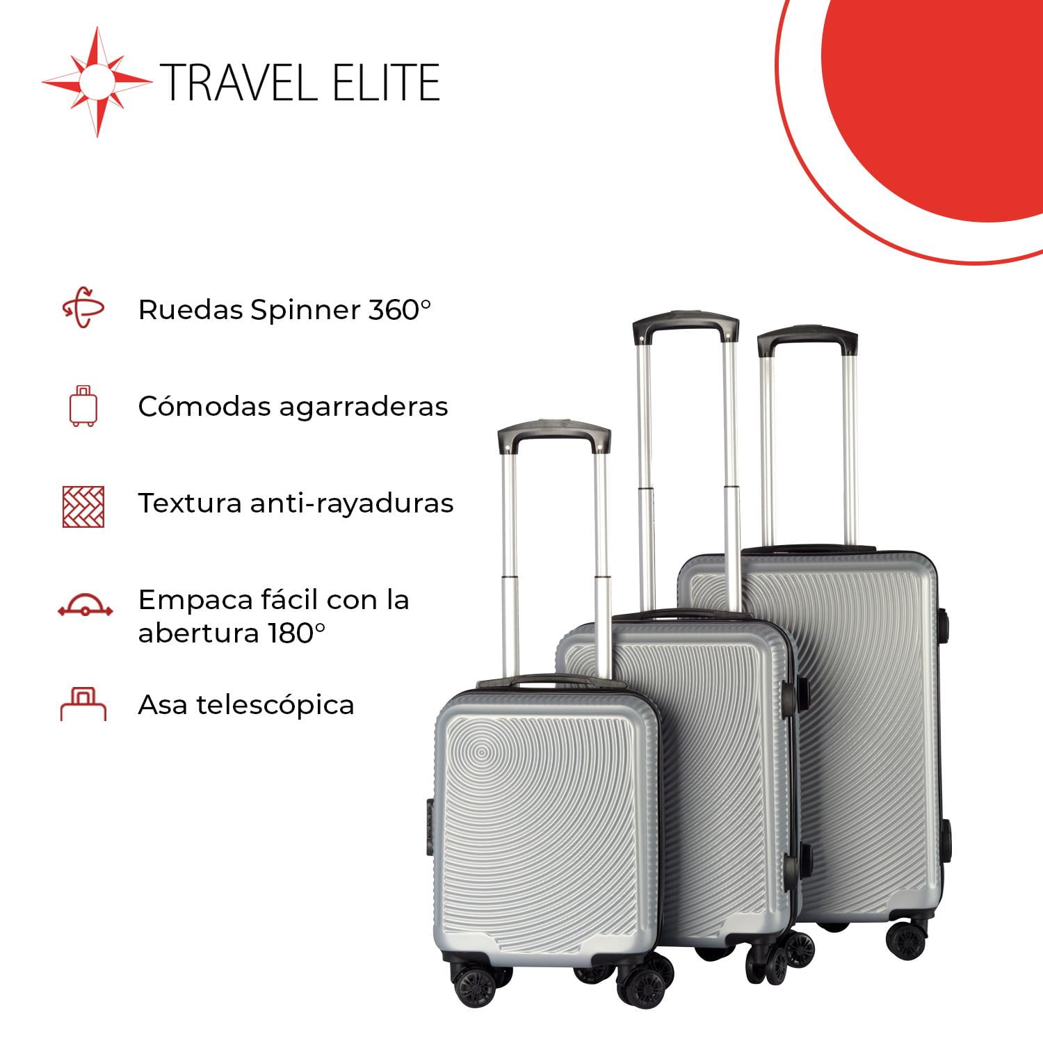 Set 3 Maletas de Viaje Texturizadas G 25 kg M 20 kg Carry On 10 kg Varios colores gris Travel Elite Walmart en linea