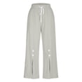 thumbnail image 4 of GILIGEGE Linen Sets for Women 2 Piece Summer 2 Piece Outfits Cotton Linen Sets Button Down Shirts and Drawstring Wide Leg Long Pants with Pockets Wide Leg Pants Tracksuit Lounge Matching Sets, 4 of 9