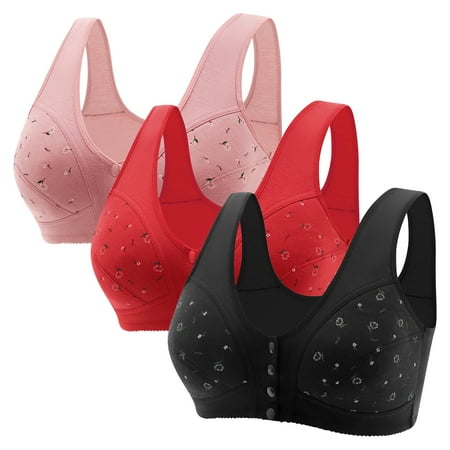 Bigersell Bras for Women New Women Senior Elder Women Printed Front Buckle Without Underwire Underwear Soft Cotton Plus Size Underwear Bra Bralette Bra Style F-429 Multicolor 4XL