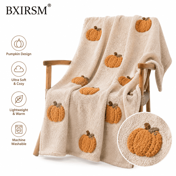 Cozy Fall Pumpkin Throw Blanket, Soft Tufted Fleece Autumn Harvest Decor, Warm Plush Lap & Sofa Blanket for Living Room, Office & Pets, Thanksgiving Halloween Gift