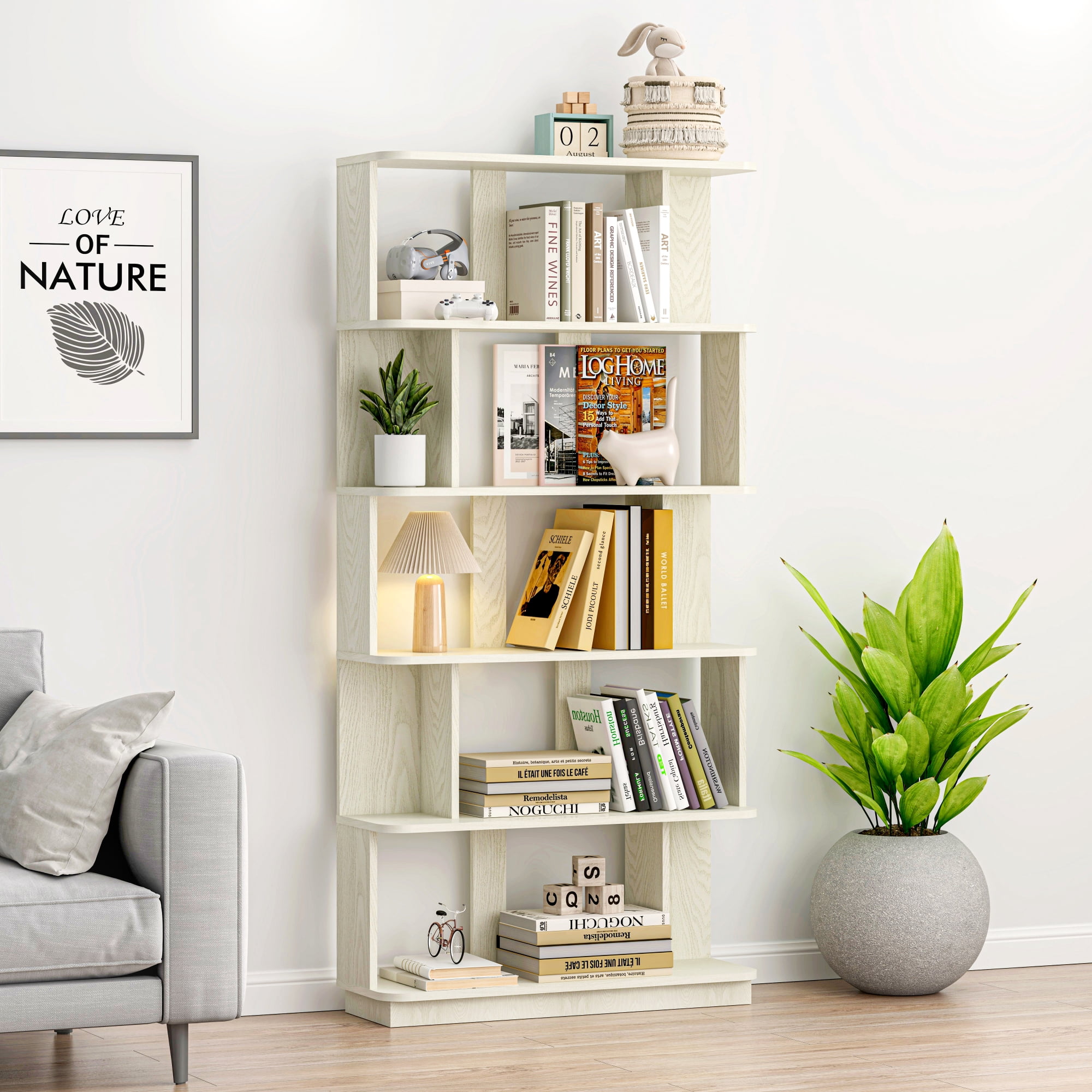 Leumius 5 Tier Open Storage Bookcase,Free Combination Bookshelf,Wood Display Shelving for Living Room Home Office Bedroom Decor Organizer,31.5" L x 64.56" H,White